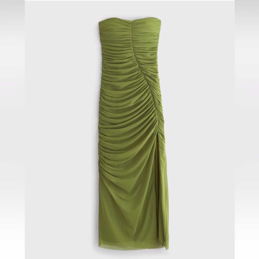 Abercrombie & Fitch Strapless Ruched Mesh Maxi Dress
